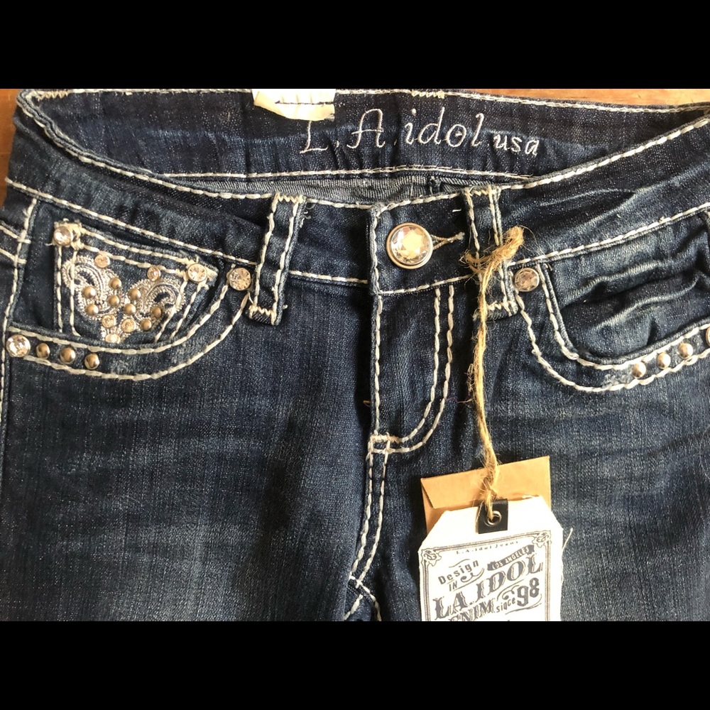 LA IDIOL Rhinestone Studded Embroidered Jeans - Picture 7 of 8